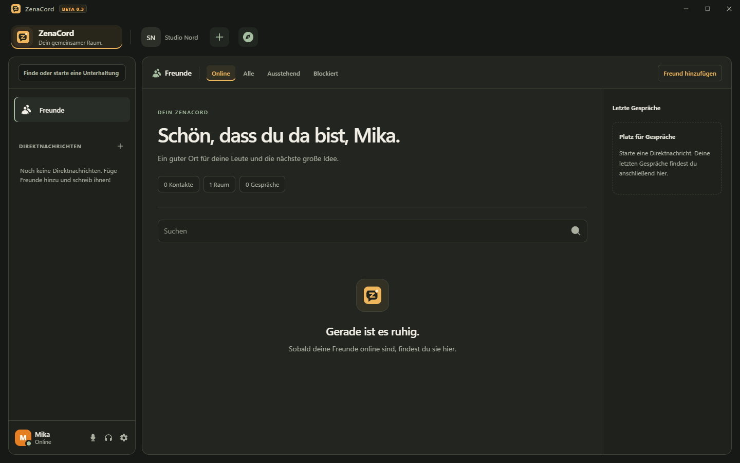 Freundesansicht der ZenaCord-App mit beispielhaften Kontakten